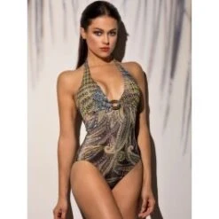 Neckholder Badeanzug METALLIC Grün-bunt Von Cotton Club Mare